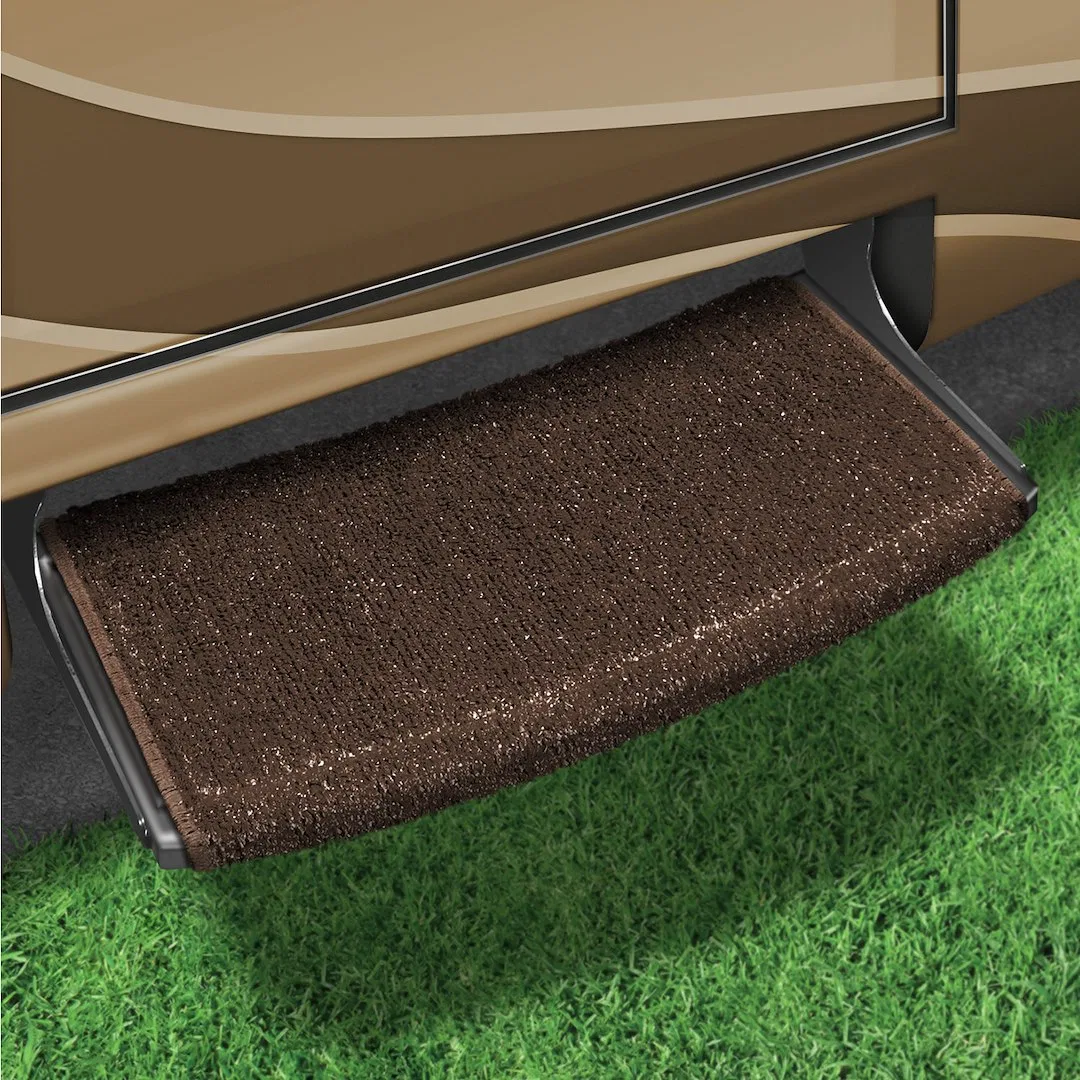 2-0203 – PRESTO FIT Entry Step Rug, Wrap Around Hook And Spring 22 Inch Width Espresso Outdoor Turf With Marine Backi...